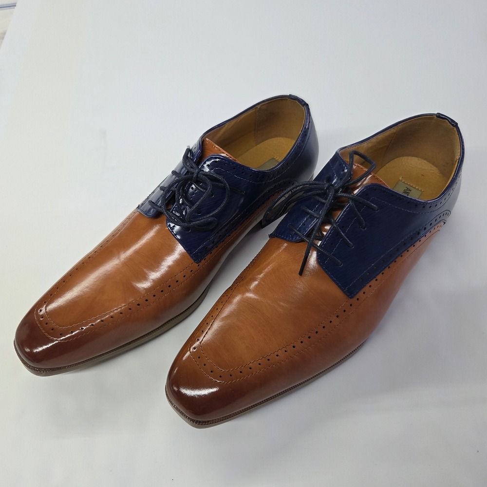 Antonio Cerrelli‎ Oxford Dress Shoes Mens 12 Tan Navy Blue Two Tone Square Toe